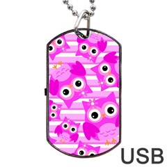 Pink Owl Pattern Background Dog Tag Usb Flash (one Side)