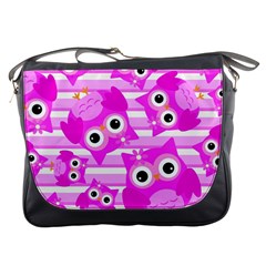 Pink Owl Pattern Background Messenger Bag by Vaneshart