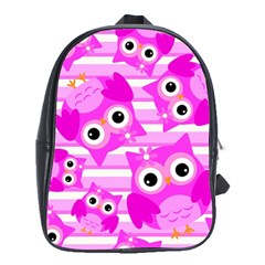 Pink Owl Pattern Background School Bag (xl)