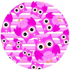 Pink Owl Pattern Background Wooden Puzzle Round