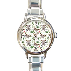 Seamless Pattern With Cute Sloths Round Italian Charm Watch