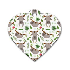 Seamless Pattern With Cute Sloths Dog Tag Heart (one Side) by Vaneshart