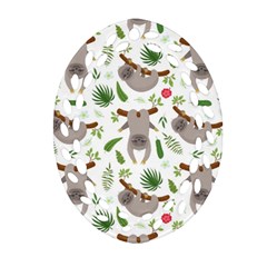 Seamless Pattern With Cute Sloths Ornament (oval Filigree)