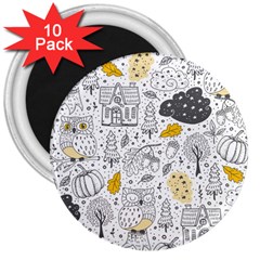 Doodle Seamless Pattern With Autumn Elements 3  Magnets (10 Pack) 