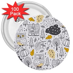 Doodle Seamless Pattern With Autumn Elements 3  Buttons (100 Pack)  by Vaneshart