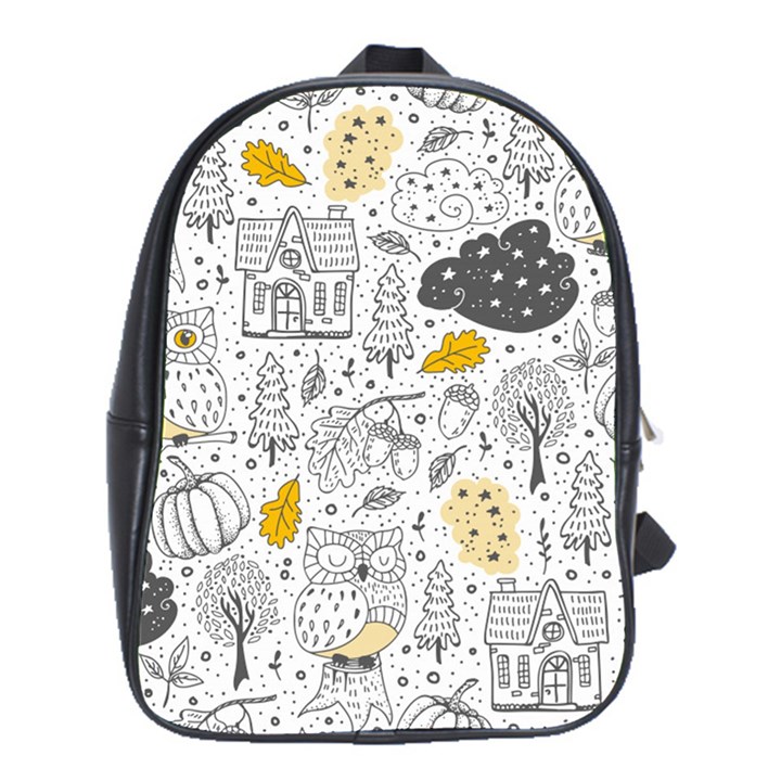 Doodle Seamless Pattern With Autumn Elements School Bag (Large)