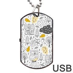 Doodle Seamless Pattern With Autumn Elements Dog Tag Usb Flash (one Side)