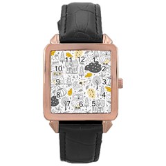 Doodle Seamless Pattern With Autumn Elements Rose Gold Leather Watch  by Vaneshart