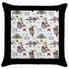 Seamless Pattern With Cute Sloths Sleep More Throw Pillow Case (black)