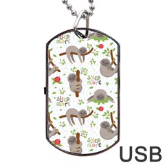 Seamless Pattern With Cute Sloths Sleep More Dog Tag Usb Flash (two Sides)