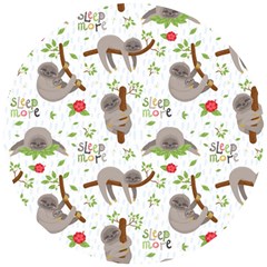 Seamless Pattern With Cute Sloths Sleep More Wooden Puzzle Round by Vaneshart