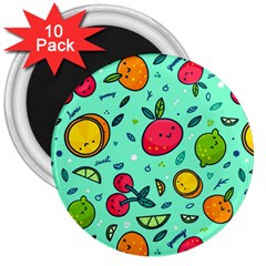 Various Fruits With Faces Seamless Pattern 3  Magnets (10 Pack)  by Vaneshart