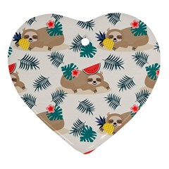 Cute Lazy Sloth Summer Fruit Seamless Pattern Ornament (heart)