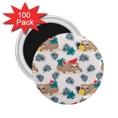 Cute Lazy Sloth Summer Fruit Seamless Pattern 2 25  Magnets (100 Pack) 