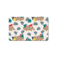 Cute Lazy Sloth Summer Fruit Seamless Pattern Magnet (name Card) by Vaneshart