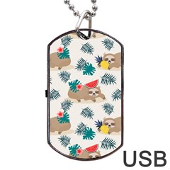 Cute Lazy Sloth Summer Fruit Seamless Pattern Dog Tag Usb Flash (one Side)