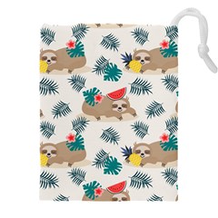 Cute Lazy Sloth Summer Fruit Seamless Pattern Drawstring Pouch (5xl) by Vaneshart