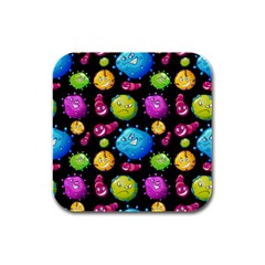 Seamless Background With Colorful Virus Rubber Square Coaster (4 Pack) 