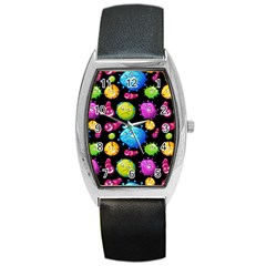 Seamless Background With Colorful Virus Barrel Style Metal Watch