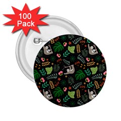 Floral Pattern With Plants Sloth Flowers Black Backdrop 2 25  Buttons (100 Pack) 