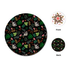 Floral Pattern With Plants Sloth Flowers Black Backdrop Playing Cards Single Design (round) by Vaneshart