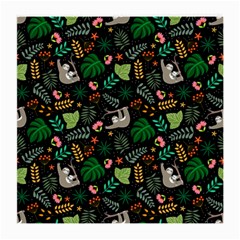 Floral Pattern With Plants Sloth Flowers Black Backdrop Medium Glasses Cloth by Vaneshart