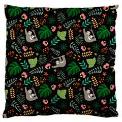 Floral Pattern With Plants Sloth Flowers Black Backdrop Large Flano Cushion Case (one Side)
