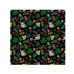 Floral Pattern With Plants Sloth Flowers Black Backdrop Small Satin Scarf (square) by Vaneshart