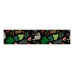 Floral Pattern With Plants Sloth Flowers Black Backdrop Velvet Scrunchie by Vaneshart