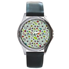 Seamless Pattern With Viruses Round Metal Watch