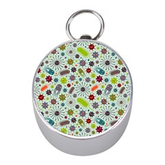 Seamless Pattern With Viruses Mini Silver Compasses