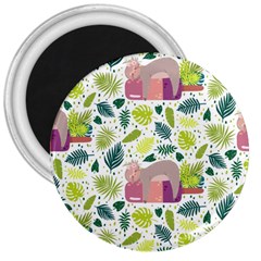 Cute Sloth Sleeping Ice Cream Surrounded By Green Tropical Leaves 3  Magnets by Vaneshart