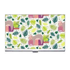 Cute Sloth Sleeping Ice Cream Surrounded By Green Tropical Leaves Business Card Holder by Vaneshart