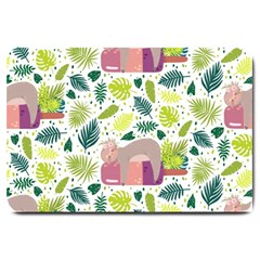 Cute Sloth Sleeping Ice Cream Surrounded By Green Tropical Leaves Large Doormat  by Vaneshart