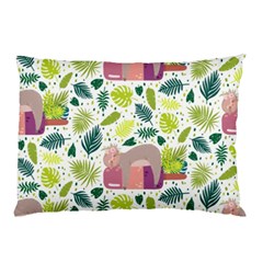 Cute Sloth Sleeping Ice Cream Surrounded By Green Tropical Leaves Pillow Case (two Sides)