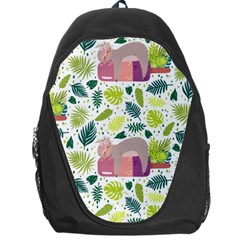Cute Sloth Sleeping Ice Cream Surrounded By Green Tropical Leaves Backpack Bag
