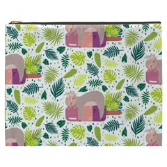 Cute Sloth Sleeping Ice Cream Surrounded By Green Tropical Leaves Cosmetic Bag (xxxl) by Vaneshart