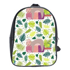 Cute Sloth Sleeping Ice Cream Surrounded By Green Tropical Leaves School Bag (xl)