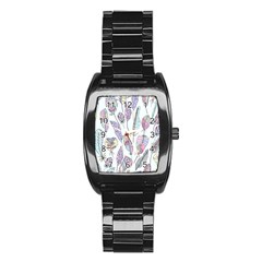 Vector Illustration Seamless Multicolored Pattern Feathers Birds Stainless Steel Barrel Watch