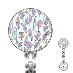 Vector Illustration Seamless Multicolored Pattern Feathers Birds Stainless Steel Nurses Watch by Vaneshart