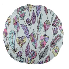 Vector Illustration Seamless Multicolored Pattern Feathers Birds Large 18  Premium Flano Round Cushions