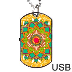 Mandala Patterns Yellow Dog Tag Usb Flash (one Side)