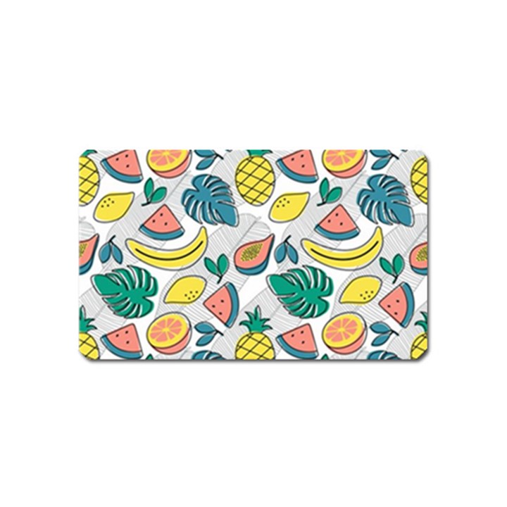Seamless Pattern Tropical Fruit Banana Watermelon Papaya Lemon Orange Monstera Magnet (Name Card)