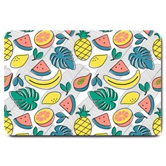 Seamless Pattern Tropical Fruit Banana Watermelon Papaya Lemon Orange Monstera Large Doormat  by Vaneshart