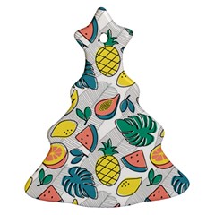 Seamless Pattern Tropical Fruit Banana Watermelon Papaya Lemon Orange Monstera Ornament (christmas Tree)  by Vaneshart