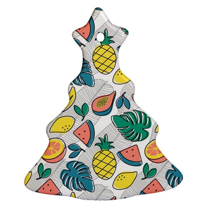 Seamless Pattern Tropical Fruit Banana Watermelon Papaya Lemon Orange Monstera Ornament (Christmas Tree) 