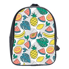 Seamless Pattern Tropical Fruit Banana Watermelon Papaya Lemon Orange Monstera School Bag (xl) by Vaneshart
