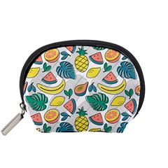 Seamless Pattern Tropical Fruit Banana Watermelon Papaya Lemon Orange Monstera Accessory Pouch (small) by Vaneshart