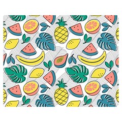 Seamless Pattern Tropical Fruit Banana Watermelon Papaya Lemon Orange Monstera Double Sided Flano Blanket (medium)  by Vaneshart