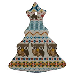 Fabric Texture With Owls Christmas Tree Ornament (two Sides) by Vaneshart